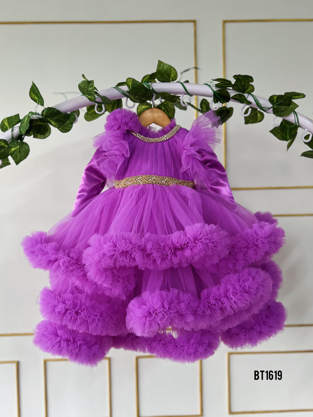 BT1619 Lavender Ruffle Birthday Party Wear Frock For Baby Girls