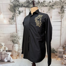 Load image into Gallery viewer, BT2616 Black Designer Shirt for Dad with Lion Embroidery | Premium Birthday Wedding Party Wear Shirt
