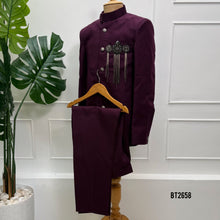 Load image into Gallery viewer, BT2658 Royal Plum Designer Indo-Western Suit for Boys
