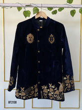Load image into Gallery viewer, BT2130 Regal Navy Velvet Party Wear Sherwani For Boys ✨👑
