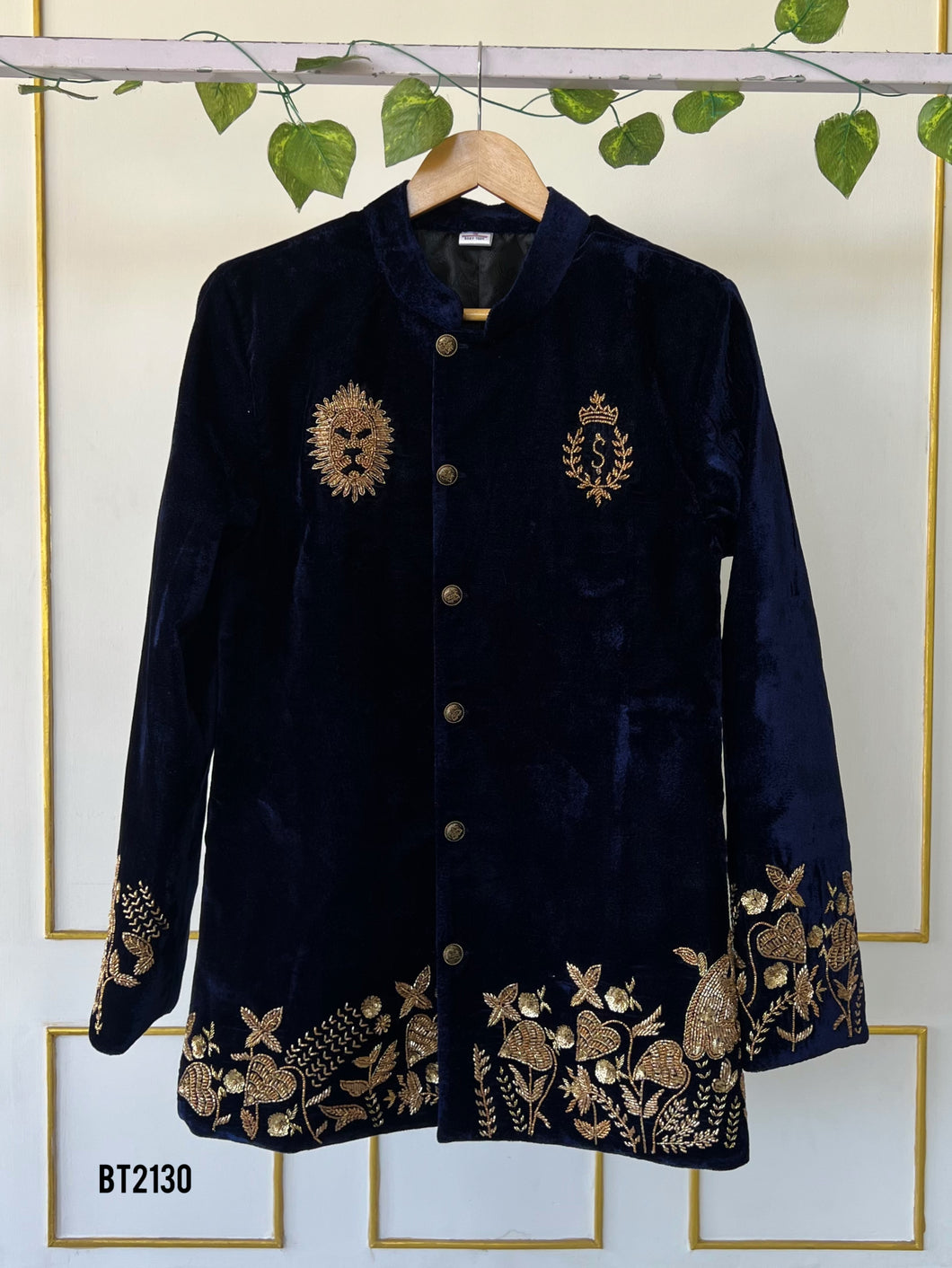 BT2130 Regal Navy Velvet Party Wear Sherwani For Boys ✨👑