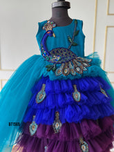 Load image into Gallery viewer, BT1569 Peacock Theme Heavy Embriodery Birthday Frock
