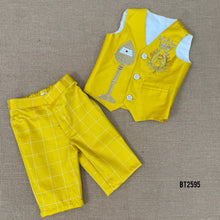 Load image into Gallery viewer, BT2595 Royal Yellow Baby Boy Waistcoat Set with Embroidered Crown Detail
