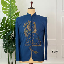 Load image into Gallery viewer, BT2548 Royal Blue Lion Embroidered Designer Coat for Dad
