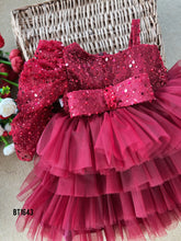 Load image into Gallery viewer, BT1643 Bling Single Shoulder Party Wear Frock For Baby Girls
