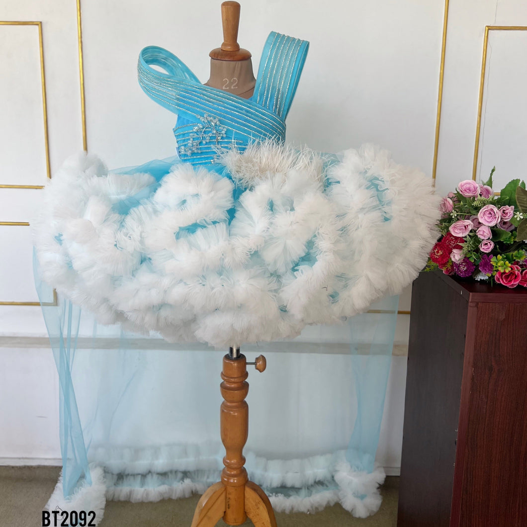 BT2092 ❄️ Frozen Dream: Magical Blue Dress for Little Ice Queens ❄️