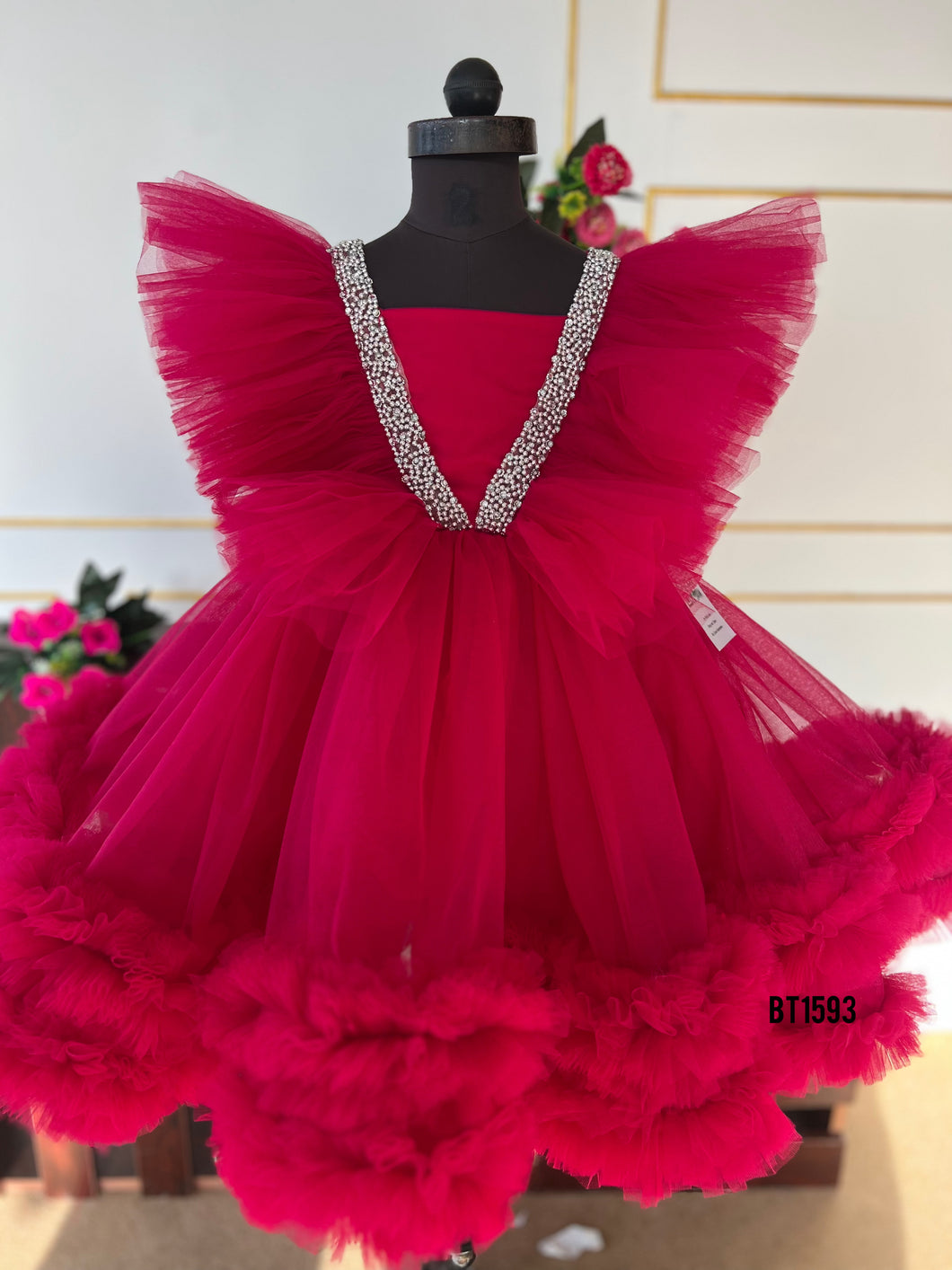 BT1593 Ruby Radiance: Your Little Gem's Perfect Party Dress