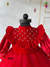 Load image into Gallery viewer, BT1691 Velvet Pearls Winter Party Wears For Baby Girls
