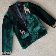 Load image into Gallery viewer, BT2196 Forest Charm Boys Party Wear Velvet Blazer: A Dashing Look for Your Little Gentleman 🌲🦌
