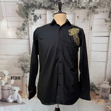 Load image into Gallery viewer, BT2616 Black Designer Shirt for Dad with Lion Embroidery | Premium Birthday Wedding Party Wear Shirt
