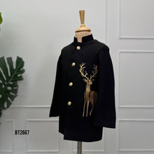 Load image into Gallery viewer, BT2667 Midnight Black Deer Embroidered Indo Western Sherwani for Baby Boy
