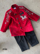 Load image into Gallery viewer, BT2094 🎠 Royal Rider: Dashing Red Boys Party Wear Jodhpuri Set 🎠
