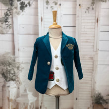 Load image into Gallery viewer, BT2624 Teal Velvet Baby Boy Blazer Set with Waistcoat | Luxury Birthday Wedding Party Wear Suit for Boys
