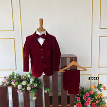 Load image into Gallery viewer, BT2282 ❤️ The Royal Maroon Velvet Suit – A Dashing Look for Your Little Prince! ❤️
