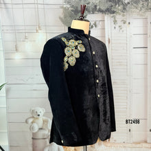 Load image into Gallery viewer, BT2498 Black Velvet Peacock Embroidered Dad Blazer | Royal Luxury Party &amp; Wedding Outfit
