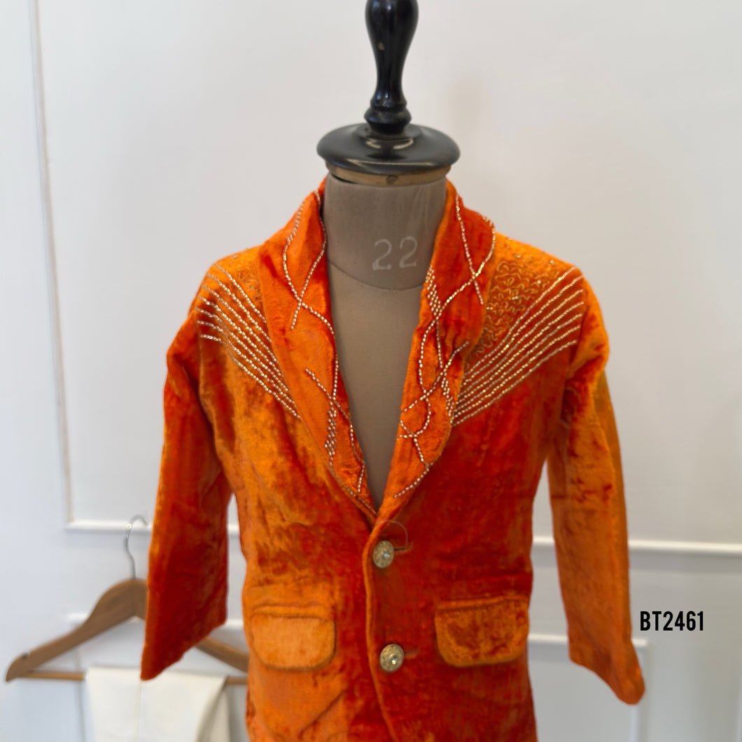 BT2461 Royal Velvet Designer Baby Boy Blazer with Diamond Line Embroidery ✨🧡