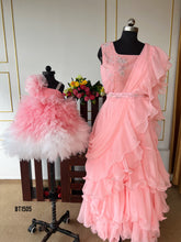 Load image into Gallery viewer, BT1505 Petal Pirouette: Blush Pink Ruffled Mommy &amp; Me Gowns

