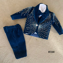 Load image into Gallery viewer, BT2341 Royal Navy Blue 3pc Baby Boy Party Wear Set with Embroidery – Jacket, Waistcoat &amp; Pant ✨
