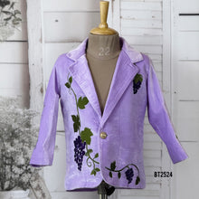Load image into Gallery viewer, BT2524 Lavender Designer Baby Boy Velvet Party Blazer with Grape Embroidery
