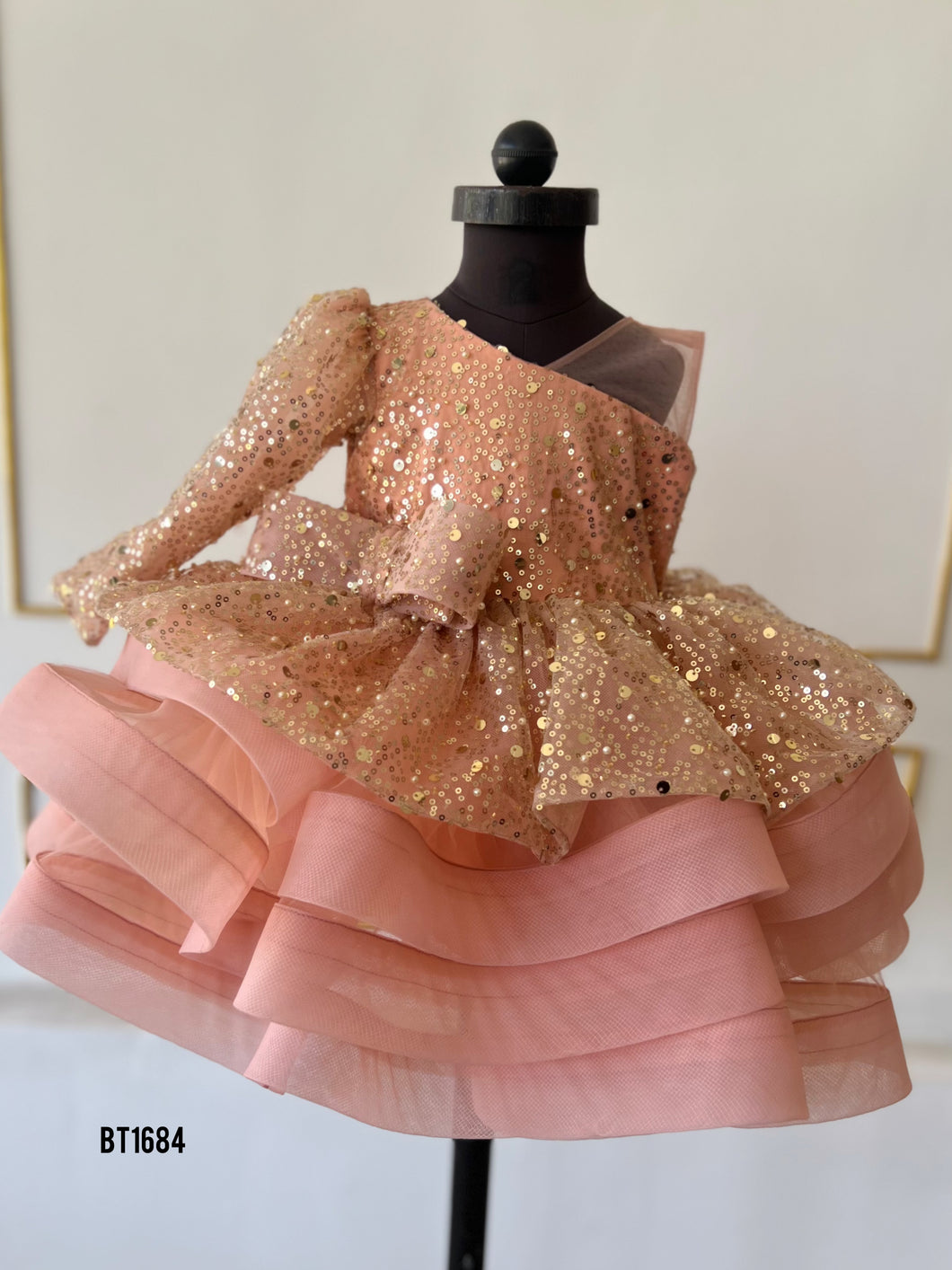 BT1684 Bouncy Crinoline Bling One Shoulder Birthday Party Wear