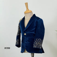 Load image into Gallery viewer, BT2559 Navy Blue Velvet Designer Blazer for Baby Boy | Hand Embroidered Party Wear
