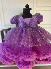 Load image into Gallery viewer, BT1596 Purple Bling Ruffle Birthday Party Dress For Baby Girls
