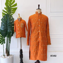 Load image into Gallery viewer, BT2452 Dad and Son Matching Rust Orange Kurta Set with Hand Embroidery
