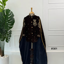 Load image into Gallery viewer, BT2671 Royal Black Cape Style Designer Baby Boy Sherwani
