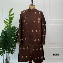 Load image into Gallery viewer, BT2675 Royal Chocolate Brown Embroidered Indo Western Sherwani for Dad Son
