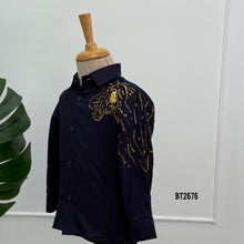 Load image into Gallery viewer, BT2676 Royal Navy Blue Tiger Embroidered Designer Baby Boy Shirt
