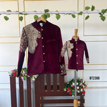 Load image into Gallery viewer, BT2308 🦁 The Majestic King &amp; Prince Combo – Velvet Sherwani Set 👑
