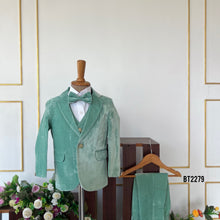 Load image into Gallery viewer, BT2279 Mint Green Velvet Suit – A Fresh &amp; Elegant Look for Your Little Gentleman! 🎩✨
