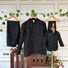 Load image into Gallery viewer, BT2366 Dad &amp; Son Black Embroidered Combo – Matching Party Wear Set for Boys &amp; Men

