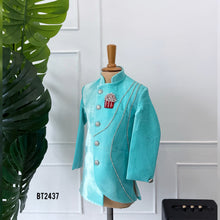 Load image into Gallery viewer, BT2437 Designer Baby Boy Aqua Blue Blazer Set with Diamond Button Detailing
