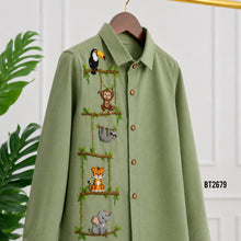 Load image into Gallery viewer, BT2679 Sage Green Jungle Safari Embroidered Shirt for Boys
