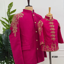 Load image into Gallery viewer, BT2681 Royal Fuchsia Dad &amp; Son Embroidered Indo Western Sherwani Combo
