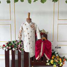 Load image into Gallery viewer, BT2369 Ivory Boys Embroidered Sherwani with Red Dhoti – Wedding &amp; Party Wear Outfit
