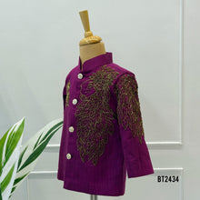 Load image into Gallery viewer, BT2434 Designer Baby Boy Magenta Blazer Set with Royal Hand Embroidery
