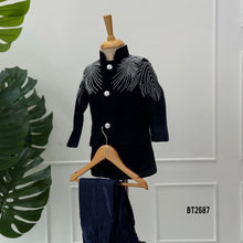 Load image into Gallery viewer, BT2687 Royal Black Crystal Embellished Designer Baby Boy Blazer
