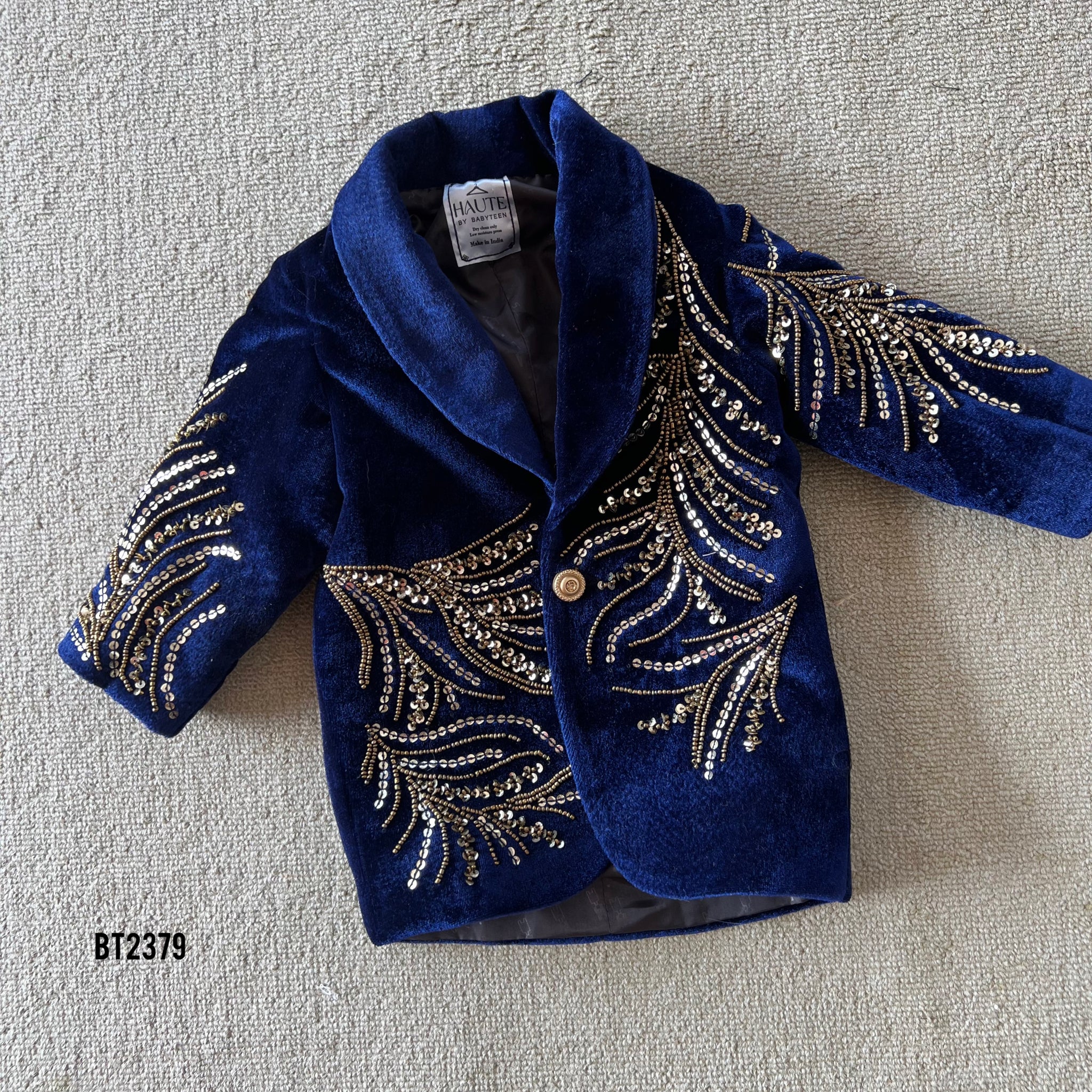 Boys Navy Blazer Gold Buttons BT2379 Royal Navy Blue Velvet Baby