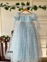 Load image into Gallery viewer, BT1610 Ice Blue Star Theme Bling Birthday Party Wear Frock For Baby Girls
