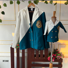 Load image into Gallery viewer, BT2382 Regal Father-Son Blazer Duo in Teal &amp; Ivory with Royal Crest Embroidery

