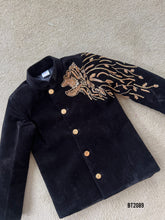 Load image into Gallery viewer, BT2089 ✨Golden Blaze: Regal Black Party Wear Jacket for Baby Boys ✨
