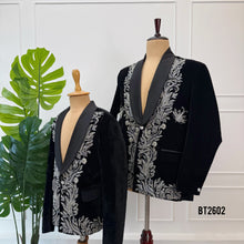 Load image into Gallery viewer, BT2602 Luxury Black Velvet Dad &amp; Son Designer Blazer Combo
