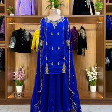 Load image into Gallery viewer, BT2572 Premium Women’s Party Wear Set – Royal Blue Embroidered Cape &amp; Sharara Edition
