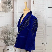 Load image into Gallery viewer, BT2530 Royal Blue Velvet Baby Boy Sequin Party Blazer | Premium Designer Outfit
