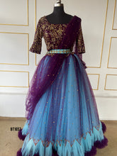 Load image into Gallery viewer, BT1653 Majestic Mosaic: Regal Purple and Enchanted Blue Mommy &amp; Me Gowns
