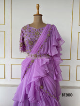 Load image into Gallery viewer, BT2000 💜 Elegant Lilac Layered Saree Gown for Stylish Moms 👑✨
