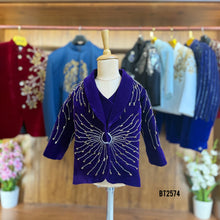 Load image into Gallery viewer, BT2574 Premium Velvet Baby Boy Blazer Set – Royal Purple Galaxy  Edition
