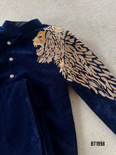 Load image into Gallery viewer, BT1998 Majestic Lion Embroidered Navy Velvet Suit for Dad – Command the Spotl
